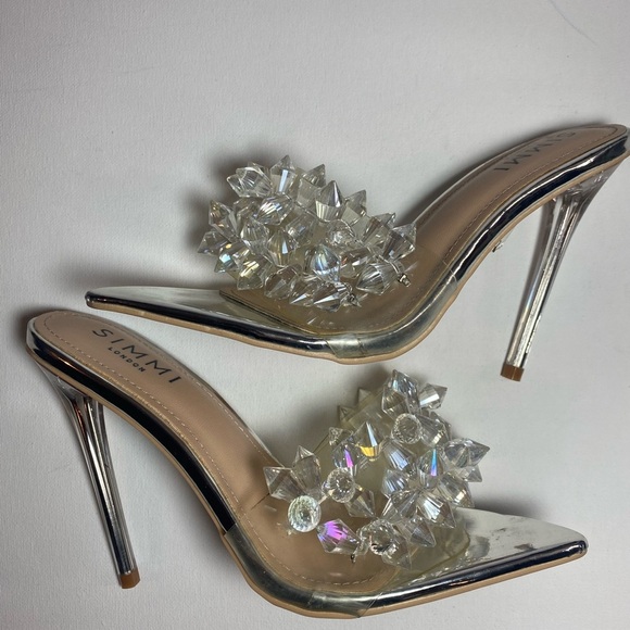 Simmi London NWOT or Box Silver Gem-Studded Crystal Embellished Heels - Picture 5 of 9